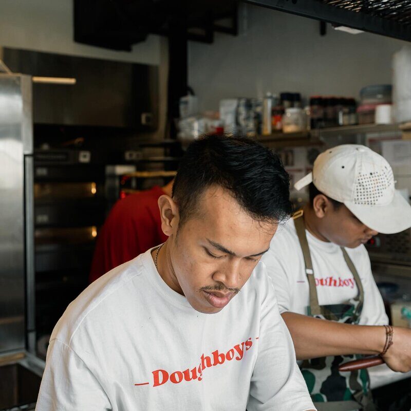 Doughboys kitchen team working together in Bali